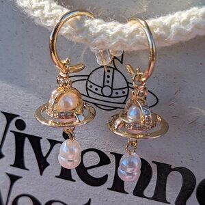 Vivienne Westwood Gold Orb Earrings with Pearl Drops